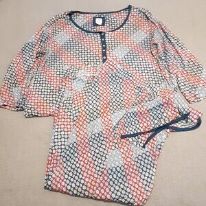 Echo Pajama Set PJs Long Sleeve Top/Pants Womens Size 1X/XL Red White Teal